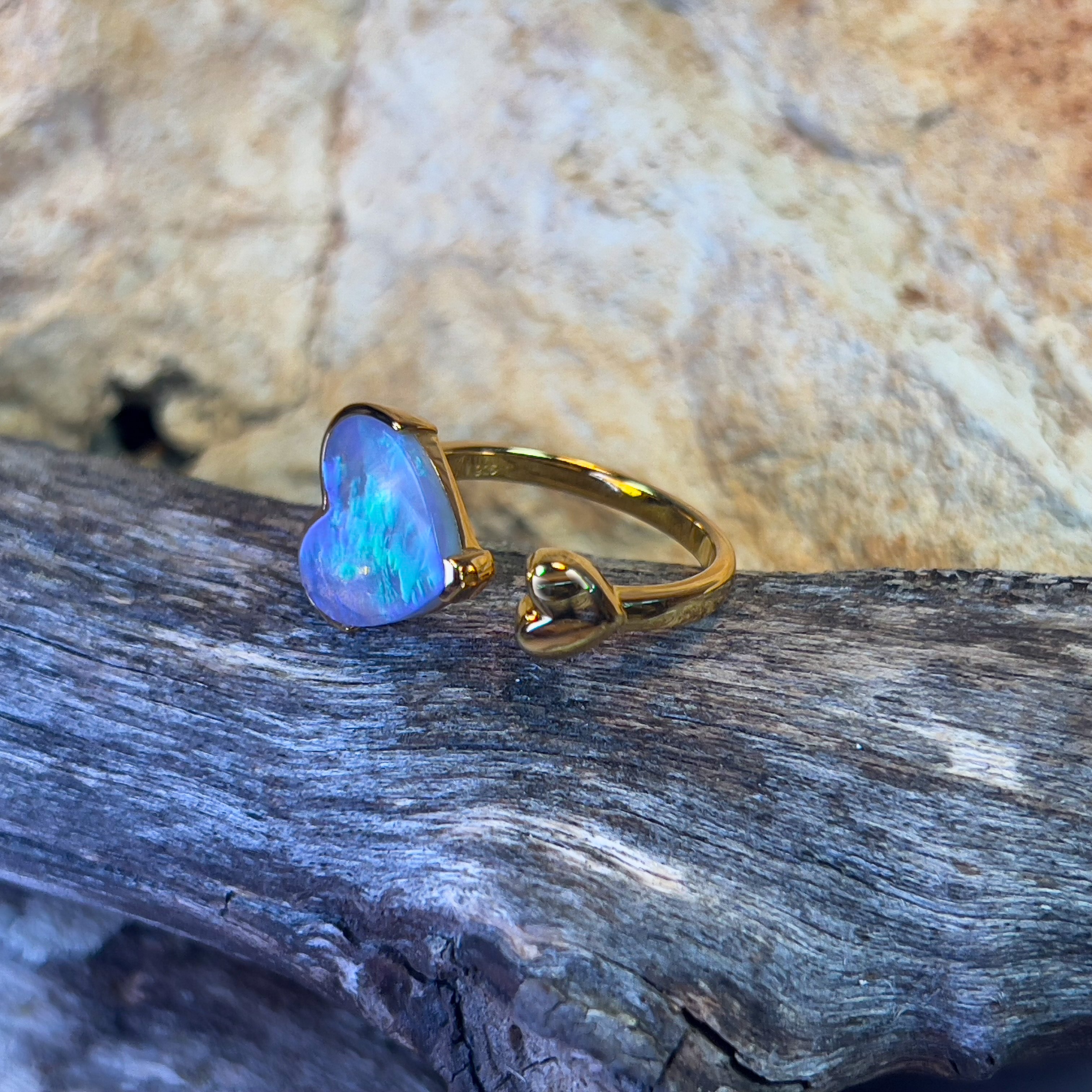 Gold Plated Sterling Silver split ring with Heart Shape Black Opal 2.23ct - Masterpiece Jewellery Opal & Gems Sydney Australia | Online Shop