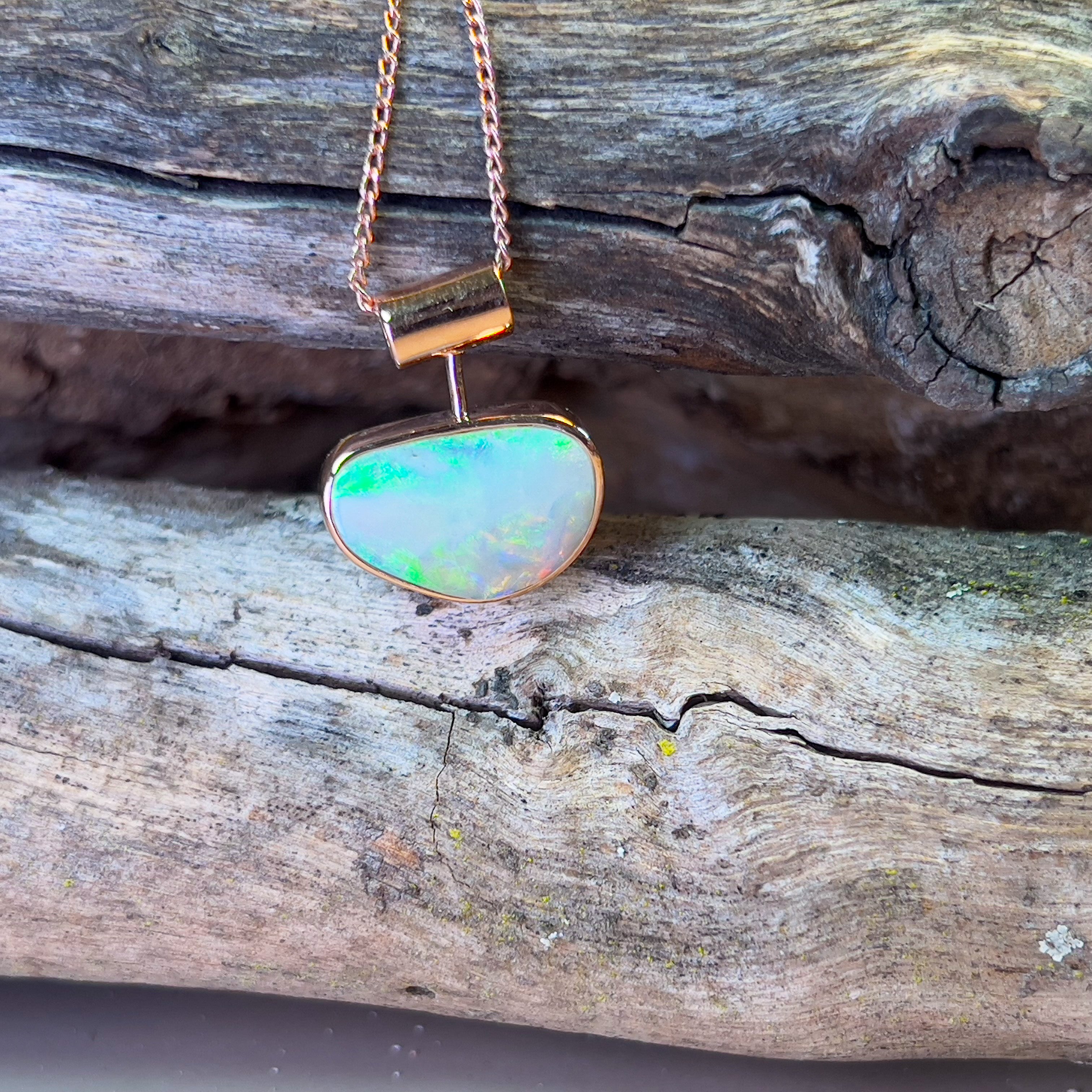 Rose Gold plated sterling silver Crystal opal 2.3ct bezel set pendant - Masterpiece Jewellery Opal & Gems Sydney Australia | Online Shop