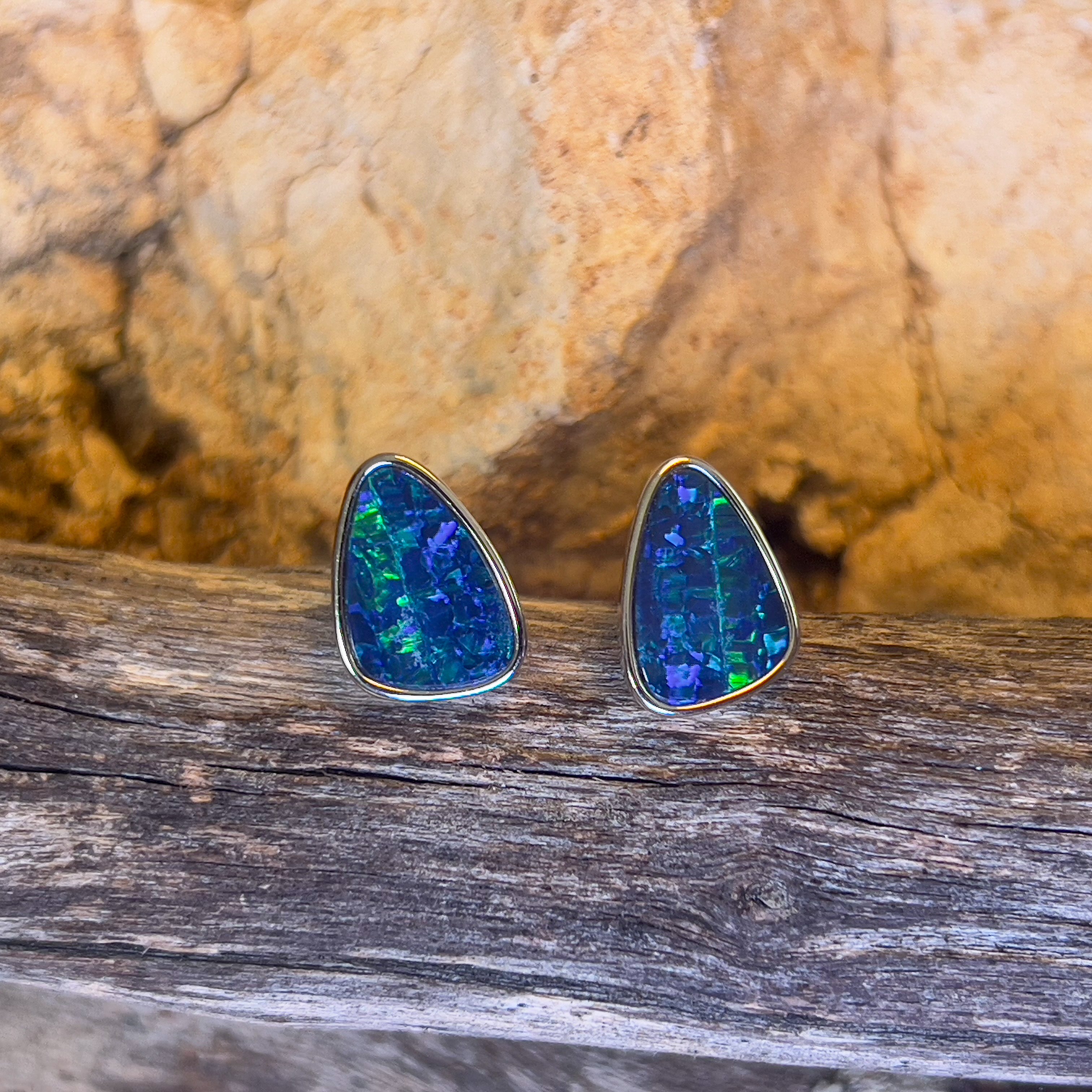 Sterling Silver freeform blue opal studs - Masterpiece Jewellery Opal & Gems Sydney Australia | Online Shop