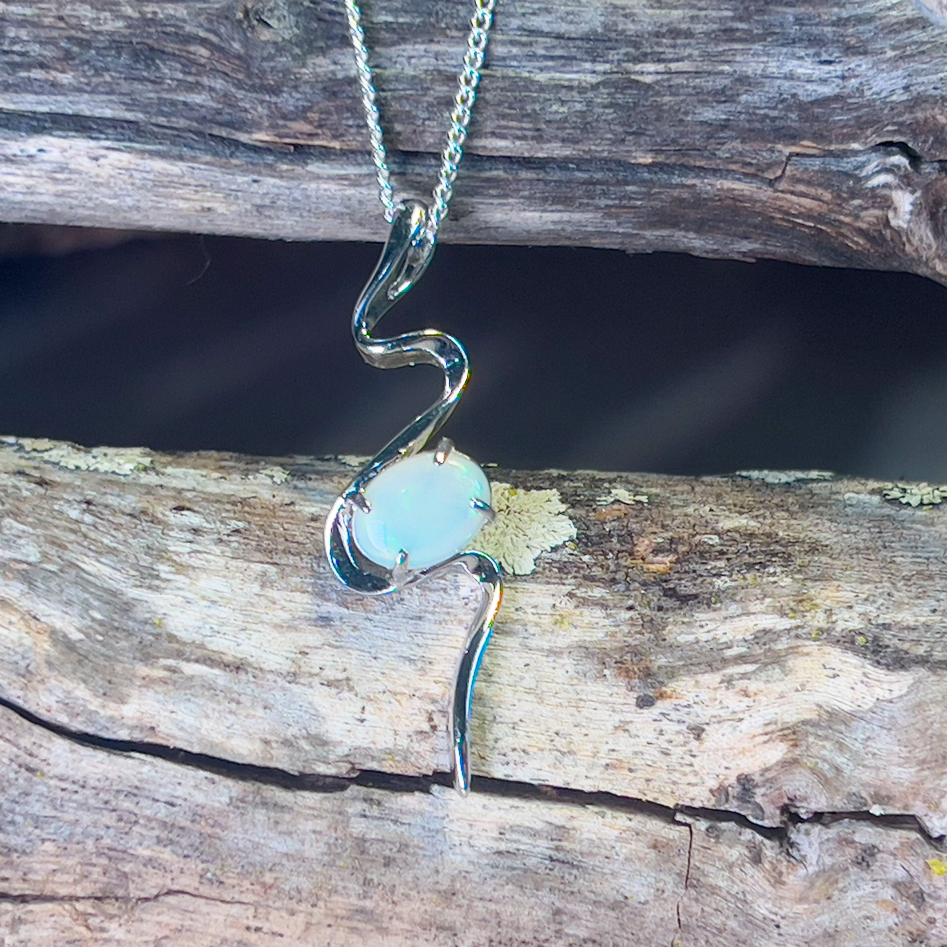 Sterling Silver 8x6mm White Opal snake swirl design pendant - Masterpiece Jewellery Opal & Gems Sydney Australia | Online Shop