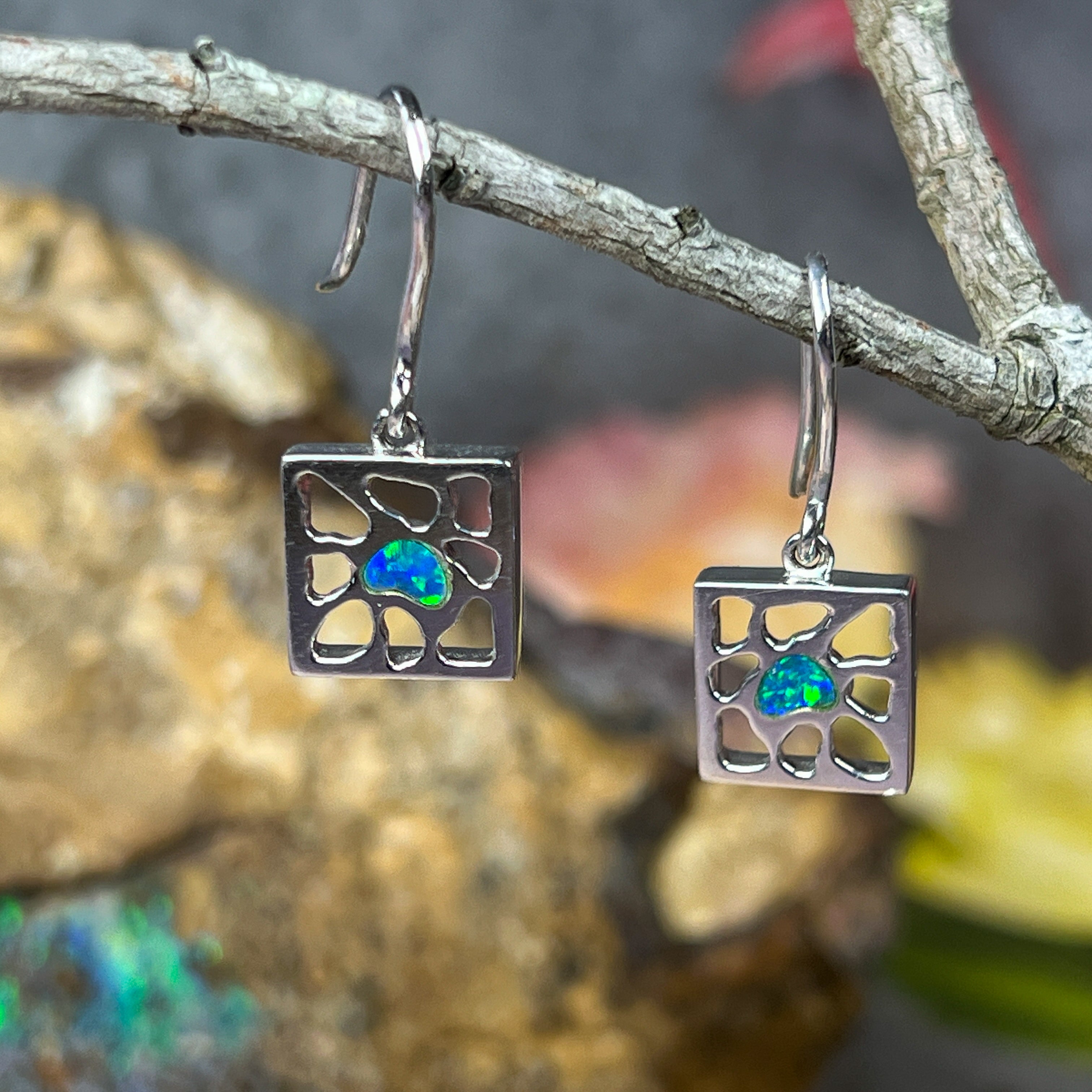 Sterling Silver Opal Inlay Earrings - Dainty Handmade Studs, Cute Minimalist Opal Jewelry, Perfect Gift for Her & Birthstone Accessory - Masterpiece Jewellery Opal & Gems Sydney Australia | Online Shop