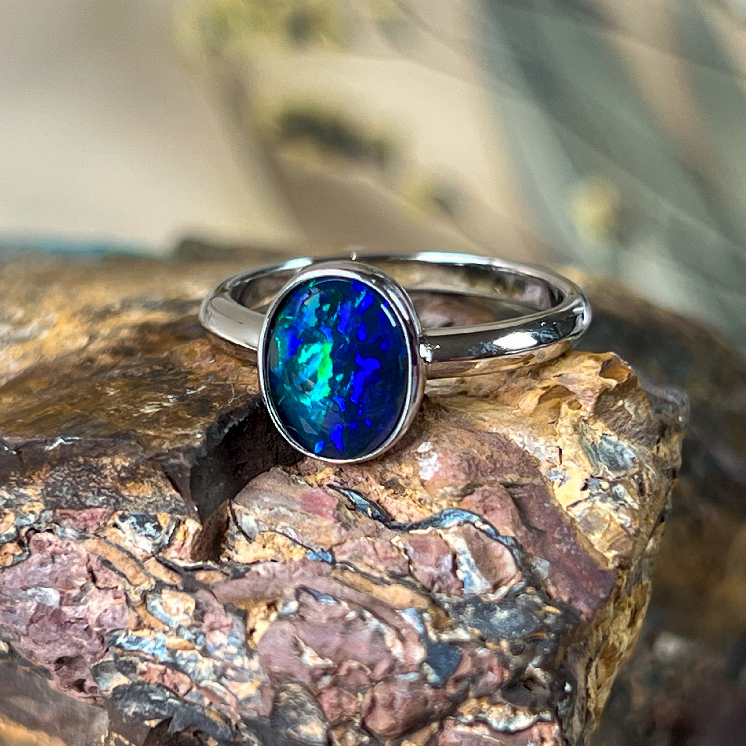 Sterling Silver 8x6mm Triplet Opal ring bezel set - Masterpiece Jewellery Opal & Gems Sydney Australia | Online Shop