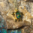 Gold plated sterling silver 7x5mm triplet Opal turtle pendant - Masterpiece Jewellery Opal & Gems Sydney Australia | Online Shop