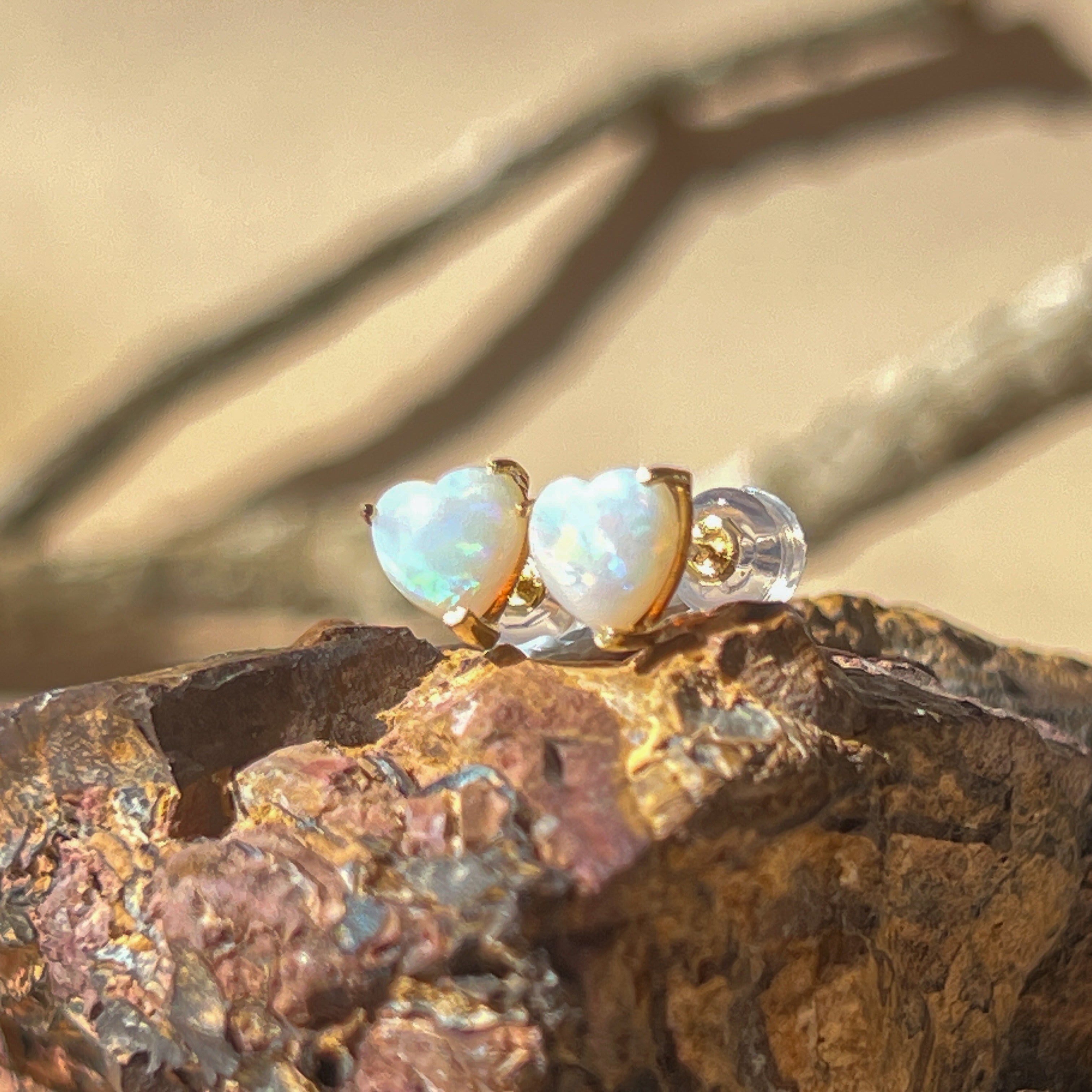 9kt Yellow Gold 6mm Heart shape Opal earrings studs - Masterpiece Jewellery Opal & Gems Sydney Australia | Online Shop