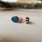 Pair of Rose Gold plated sterling silver 8x6mm Triplet Opal earrings bezel set - Masterpiece Jewellery Opal & Gems Sydney Australia | Online Shop