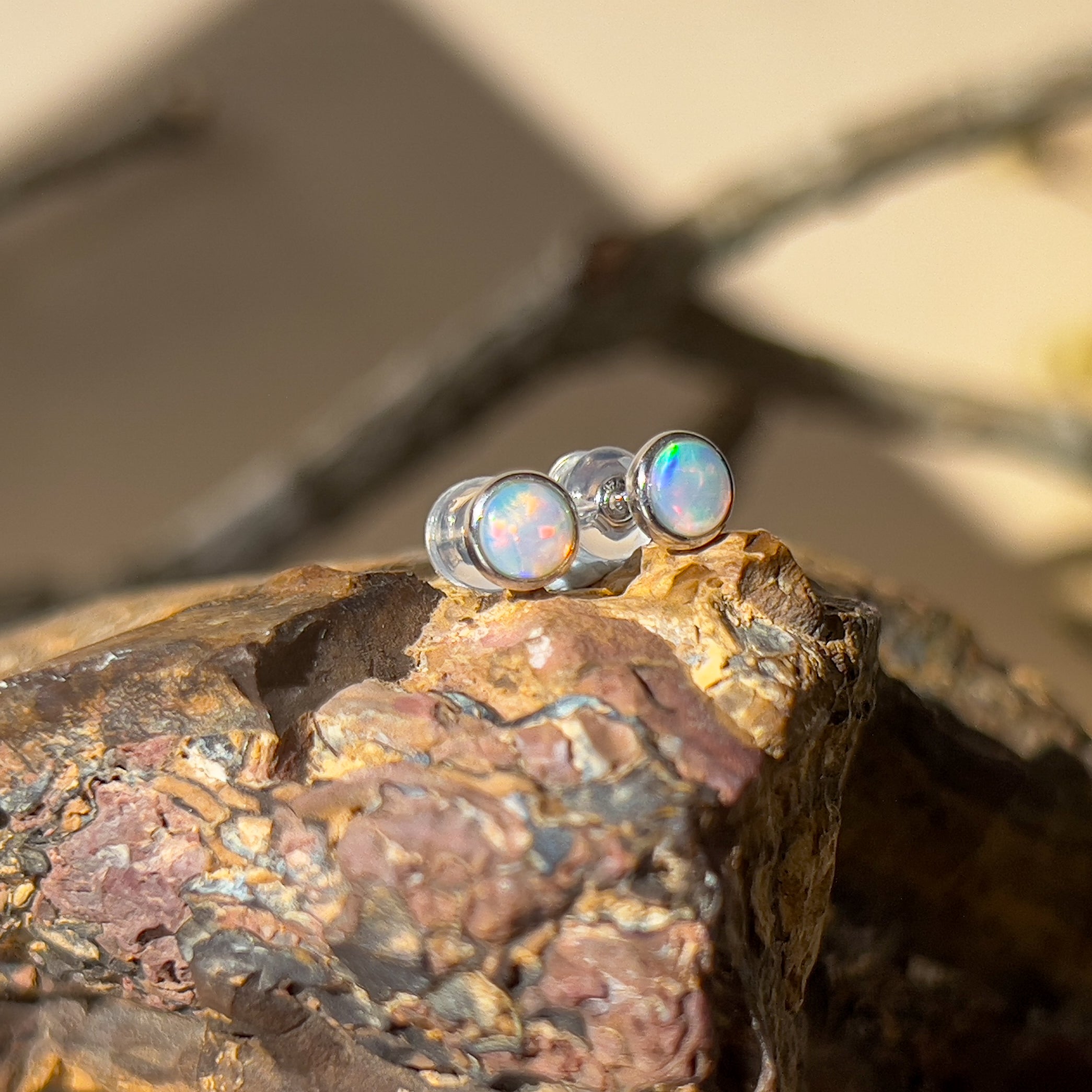 9kt White Gold 3mm Crystal Opal earrings studs - Masterpiece Jewellery Opal & Gems Sydney Australia | Online Shop