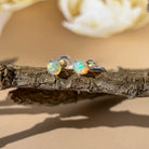 9kt Yellow Gold pair of 4mm Crystal Opal earrings 4 claw set - Masterpiece Jewellery Opal & Gems Sydney Australia | Online Shop