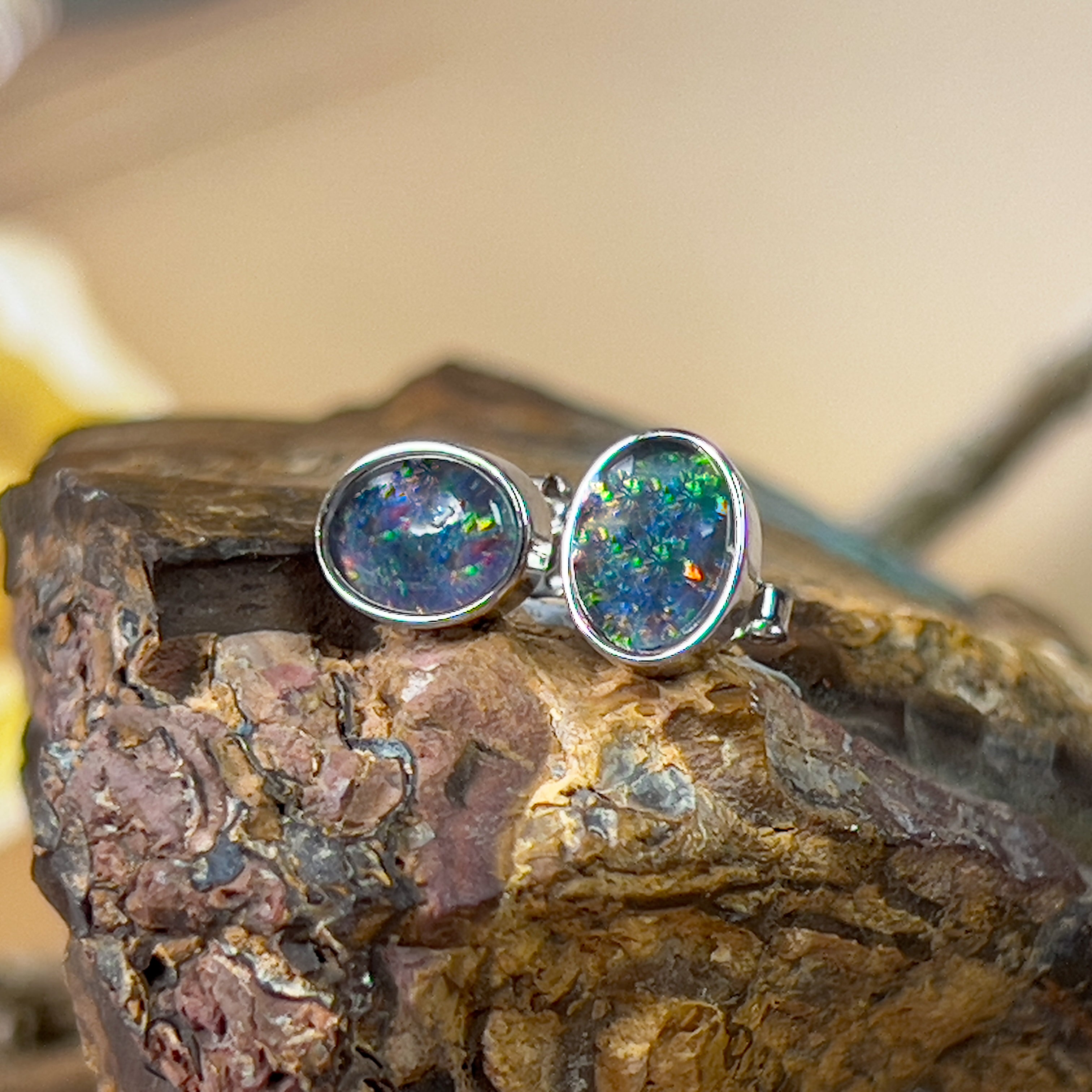 Sterling Silver Opal Triplet studs 10x8mm - Masterpiece Jewellery Opal & Gems Sydney Australia | Online Shop