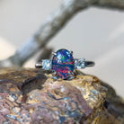 Sterling Silver Opal triplet 10x8mm and cubic zirconia trilogy ring - Masterpiece Jewellery Opal & Gems Sydney Australia | Online Shop