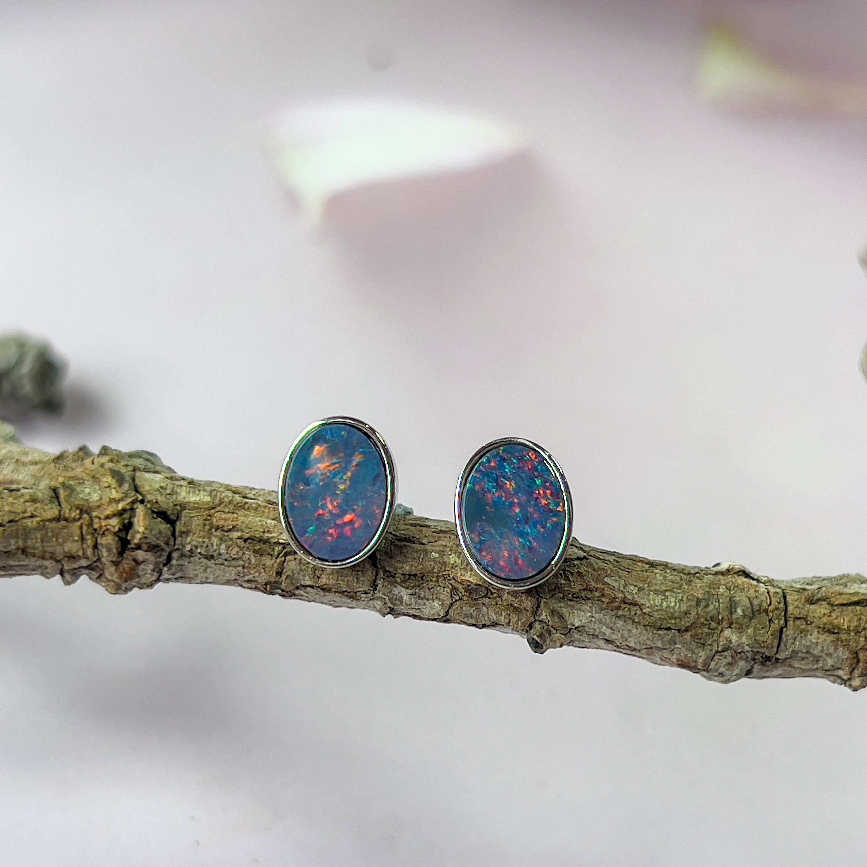 Sterling silver opal doublet 8x6mm oval studs - Masterpiece Jewellery Opal & Gems Sydney Australia | Online Shop