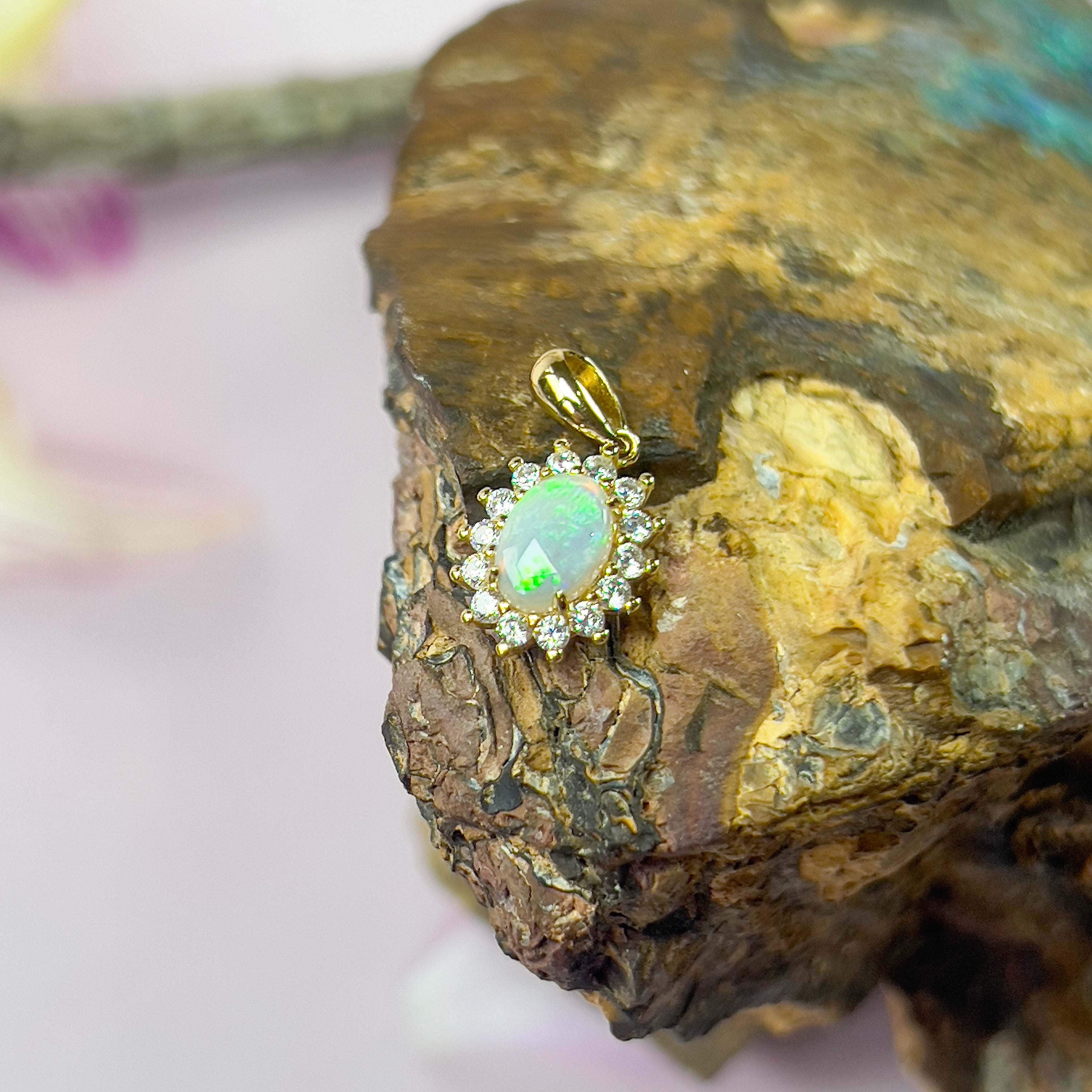 Gold plated Sterling Silver White Opal cluster pendant - Masterpiece Jewellery Opal & Gems Sydney Australia | Online Shop