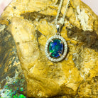 Sterling Silver Opal Triplet Halo Pendant - Dainty Opal Necklace, Gold & Silver, Fire Opal, Raw Style 9x7mm - Masterpiece Jewellery Opal & Gems Sydney Australia | Online Shop