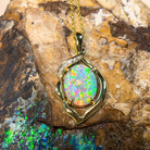 18kt Yellow Gold 4.19ct Black Opal and Diamond pendant - Masterpiece Jewellery Opal & Gems Sydney Australia | Online Shop