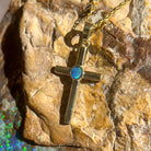 14kt Yellow Gold Cross with one 3.5mm Round Crystal Opal - Masterpiece Jewellery Opal & Gems Sydney Australia | Online Shop