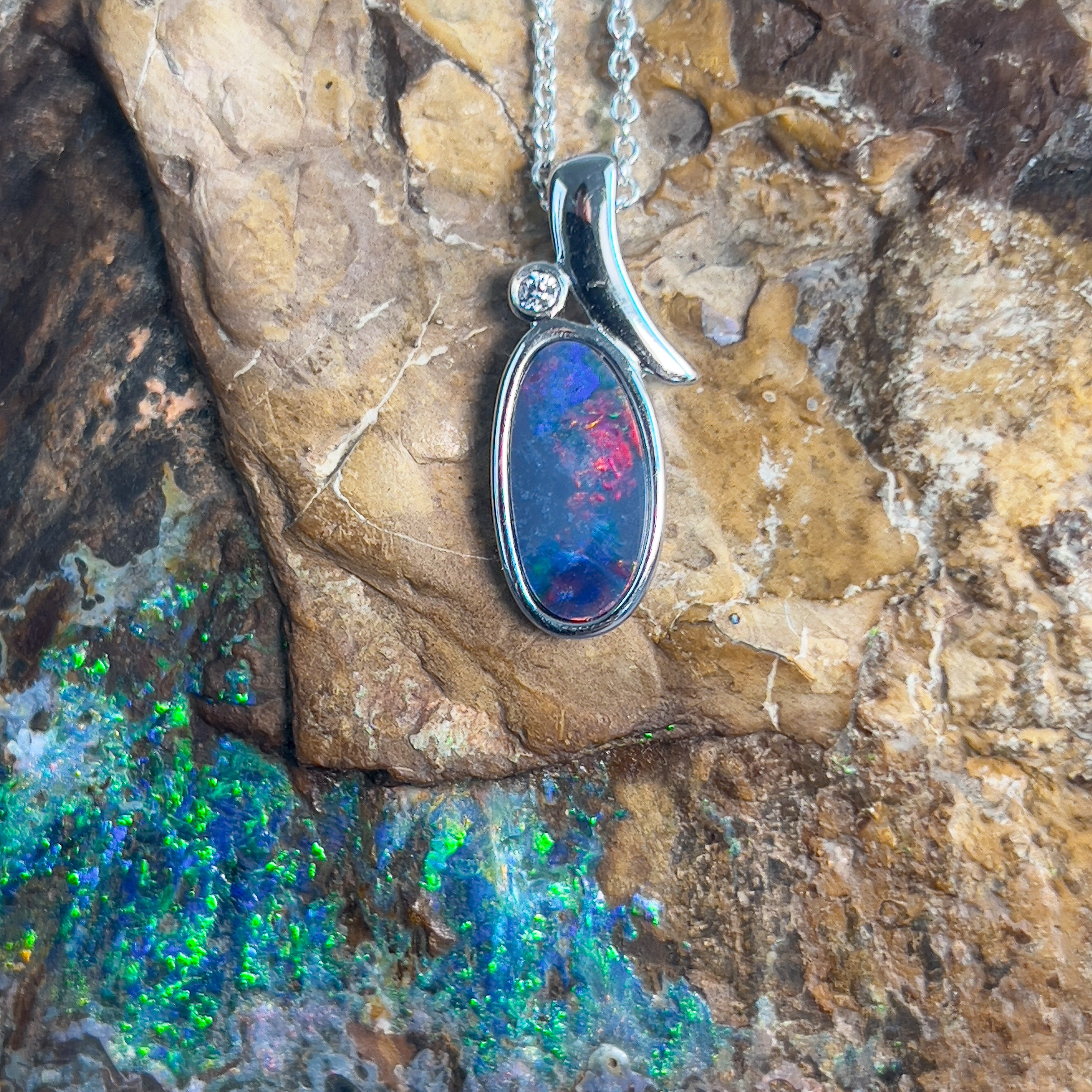 Silver Opal doublet 12.2x6.6mm pendant - Masterpiece Jewellery Opal & Gems Sydney Australia | Online Shop