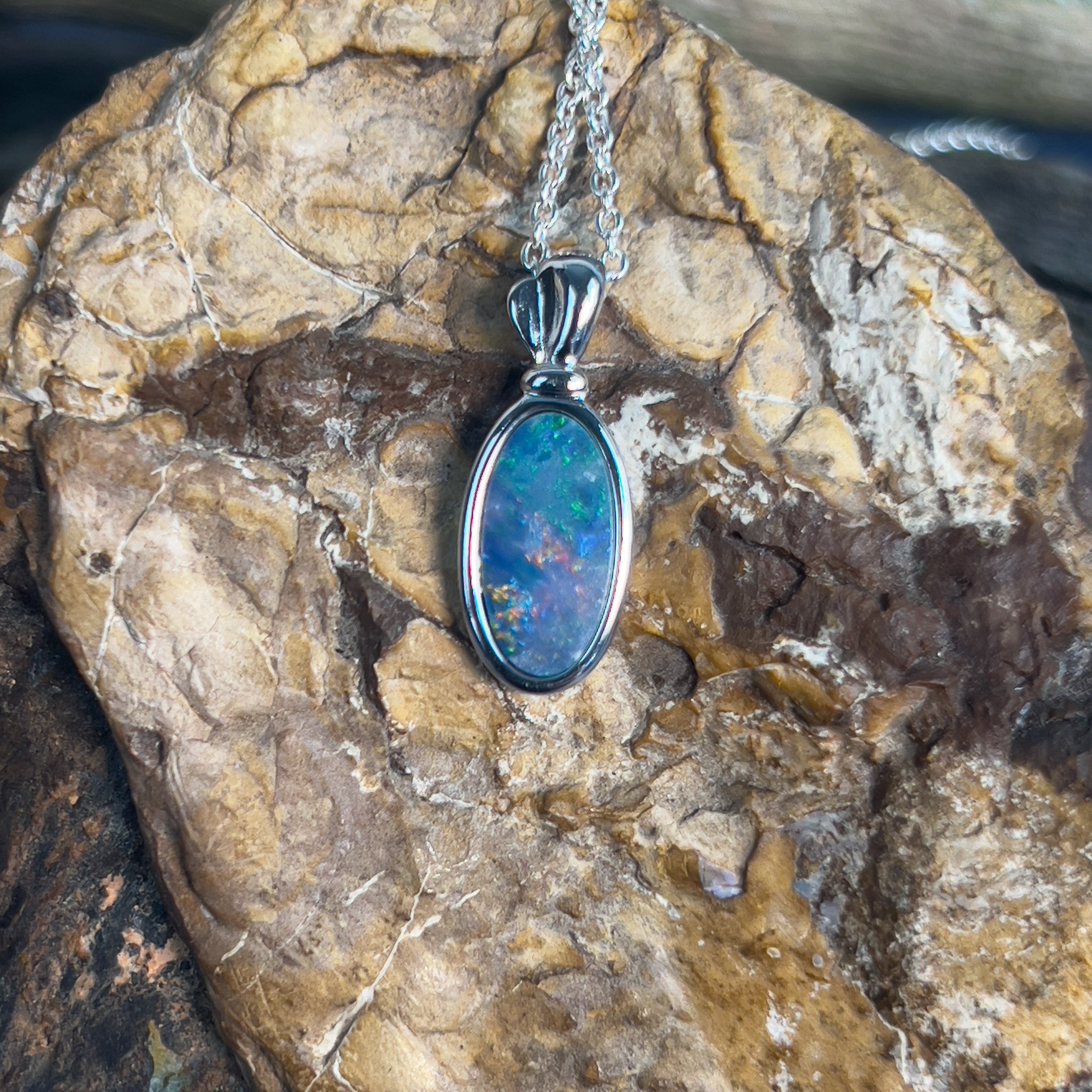 Sterling Silver Opal doublet 11.3x6mm pendant - Masterpiece Jewellery Opal & Gems Sydney Australia | Online Shop