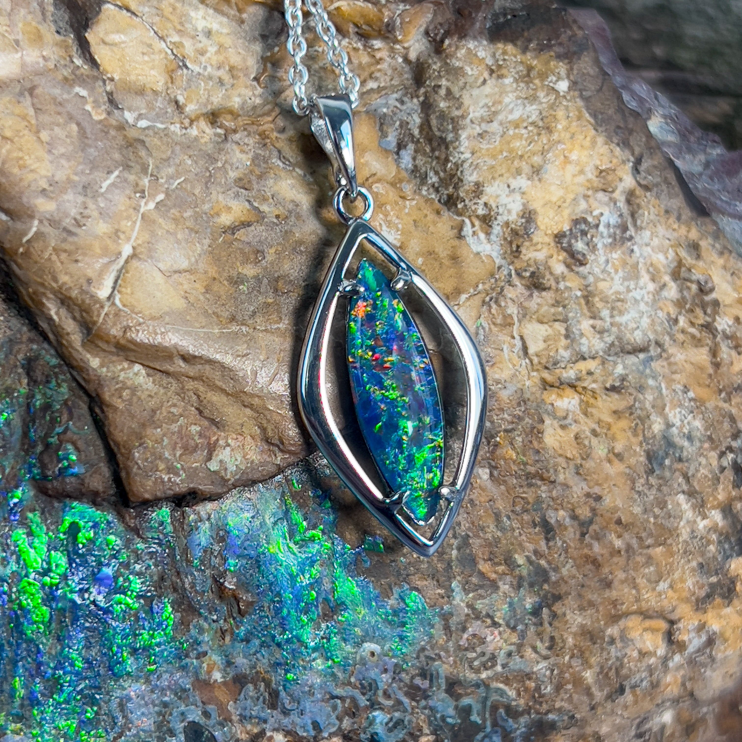 Sterling Silver Opal triplet 31.6x13.1mm pendant - Masterpiece Jewellery Opal & Gems Sydney Australia | Online Shop