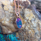 Rose Gold plated Silver Opal doublet 19x7.5mm pendant - Masterpiece Jewellery Opal & Gems Sydney Australia | Online Shop