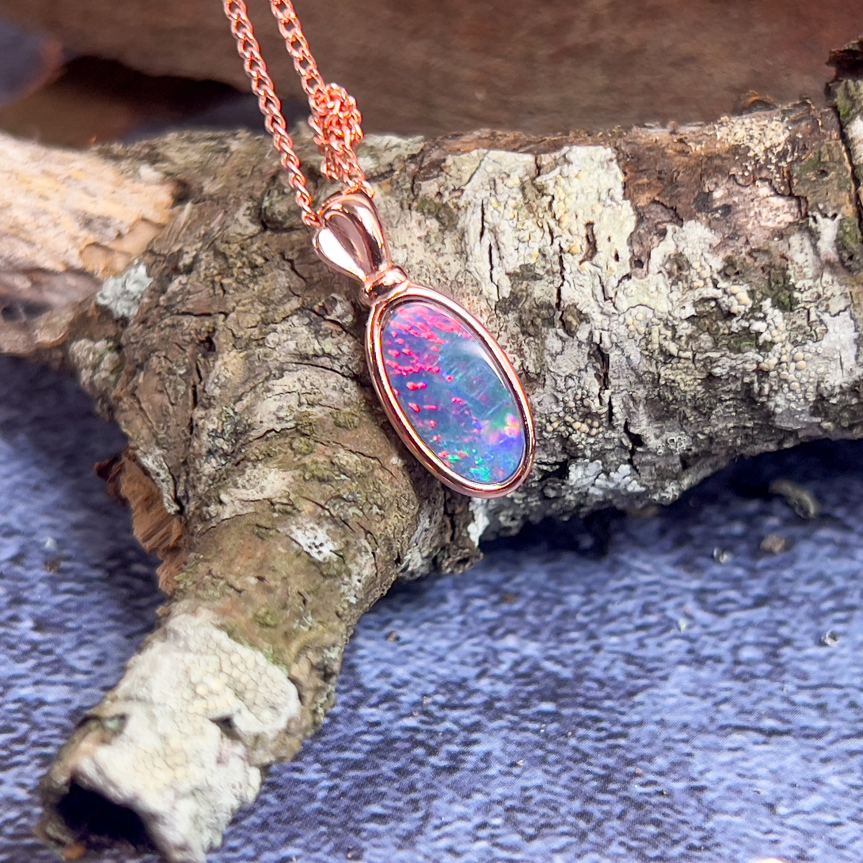 Rose Gold plated Silver Opal doublet 19x7.5mm pendant - Masterpiece Jewellery Opal & Gems Sydney Australia | Online Shop