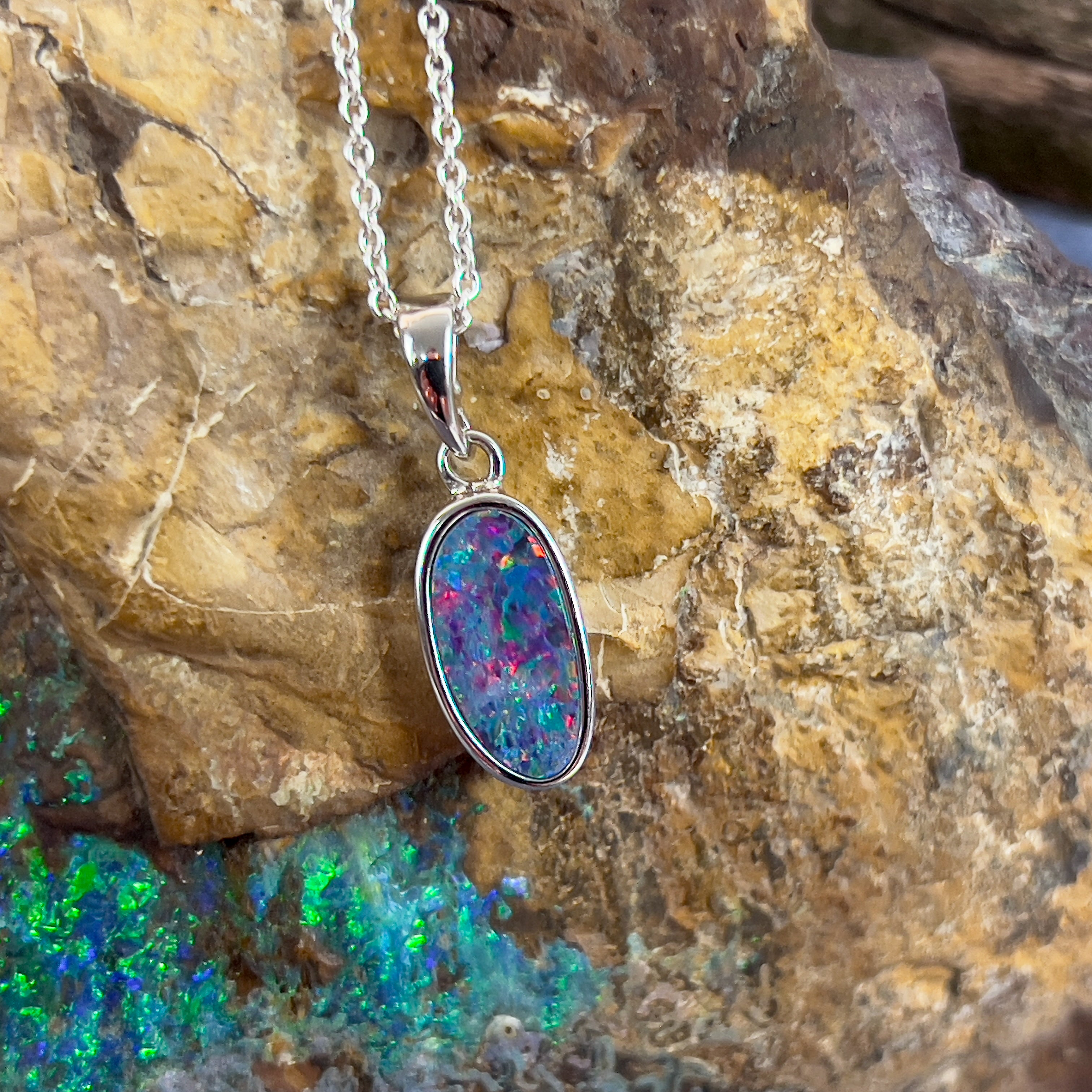 Sterling Silver Opal doublet 24x7.5mm Pendant - Masterpiece Jewellery Opal & Gems Sydney Australia | Online Shop