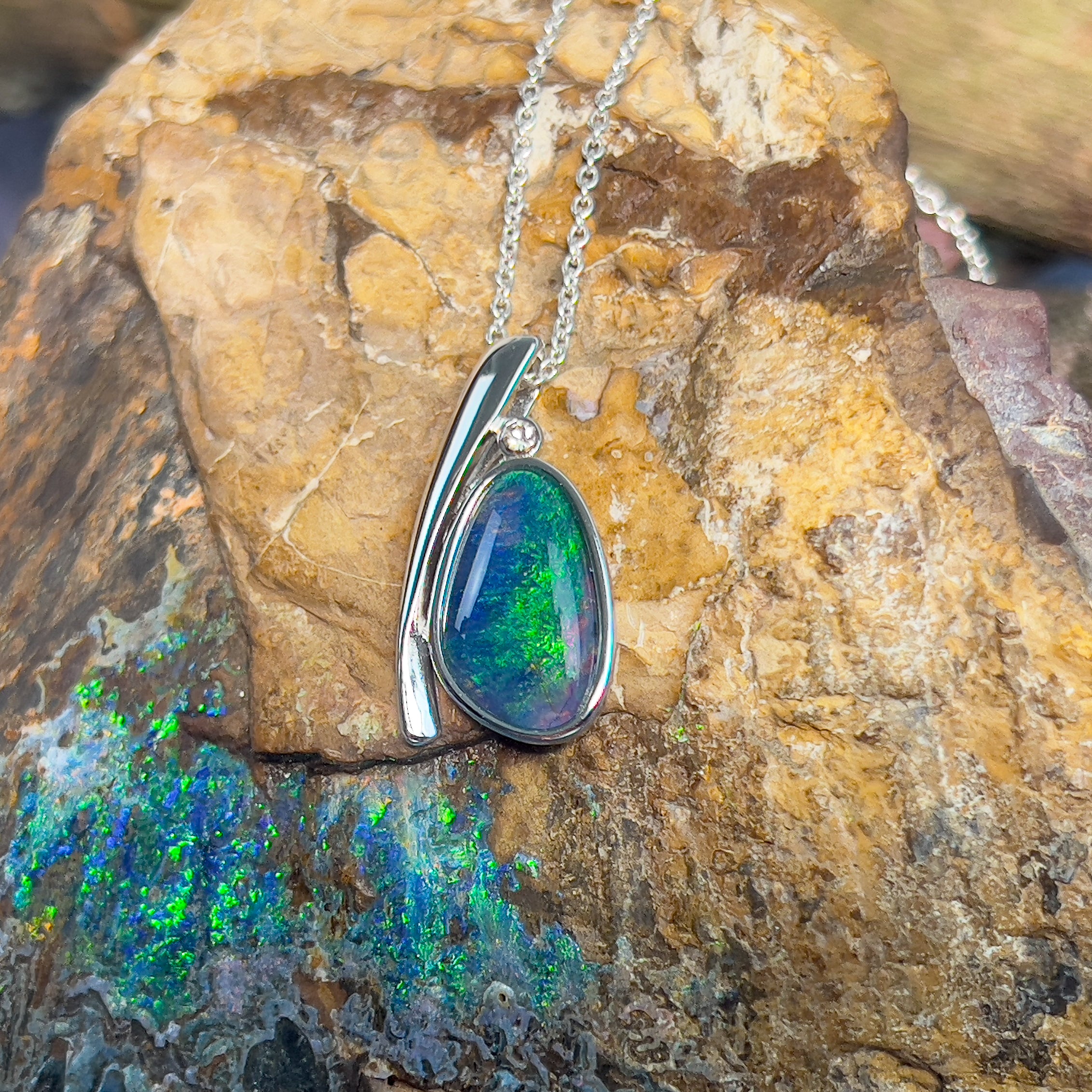 Sterling Silver Opal triplet 24.4x13mm pendant - Masterpiece Jewellery Opal & Gems Sydney Australia | Online Shop