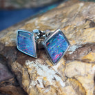 Sterling Silver diamond shape Opal doublet studs - Masterpiece Jewellery Opal & Gems Sydney Australia | Online Shop