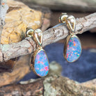 14kt Yellow Gold pair of dangling Opal doublet 3.32ct earrings - Masterpiece Jewellery Opal & Gems Sydney Australia | Online Shop