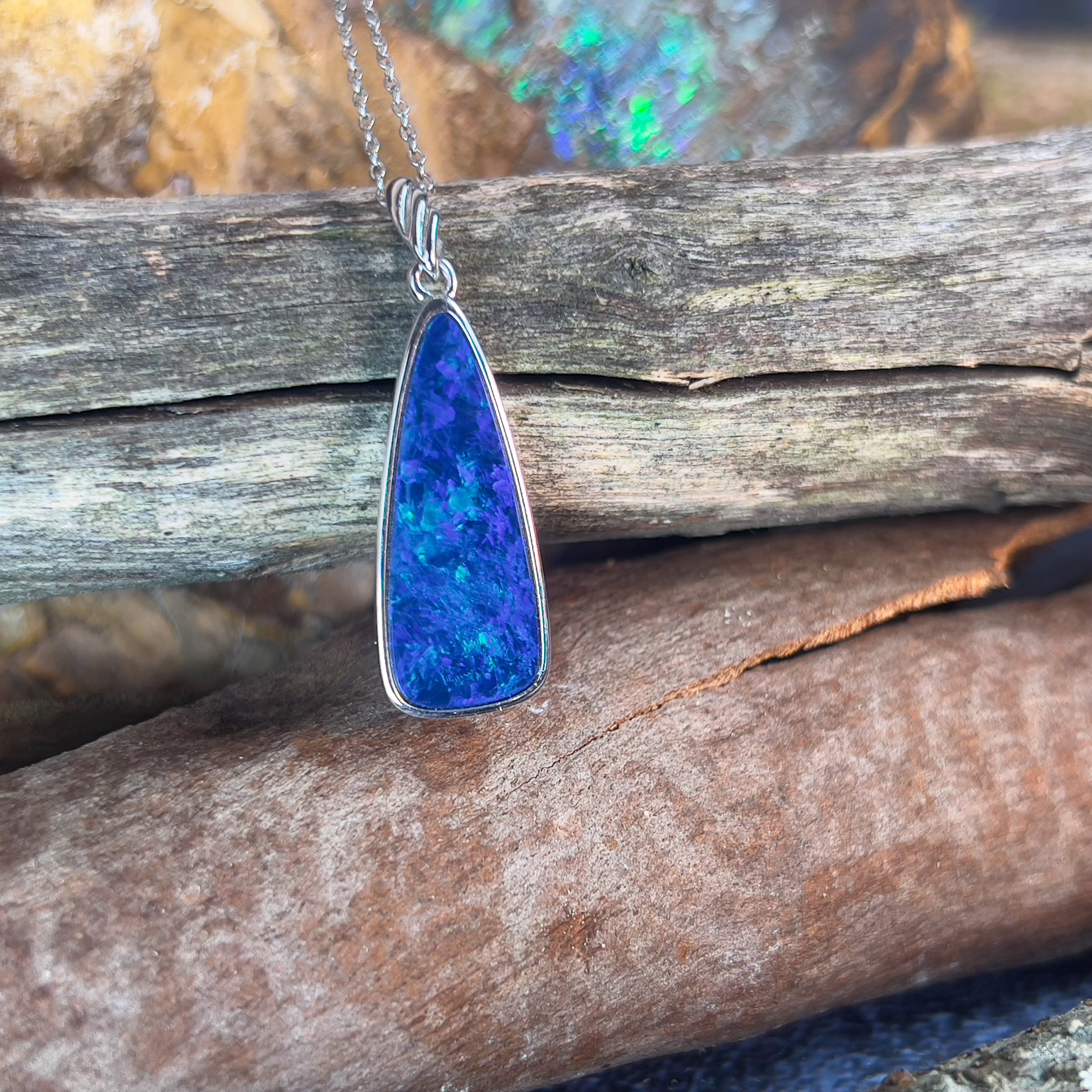 Sterling Silver long Blue Opal doublet 23x9mm pendant - Masterpiece Jewellery Opal & Gems Sydney Australia | Online Shop