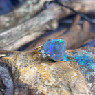 14kt White and Yellow Gold Black Opal 8.89ct and Diamond ring 0.08ct - Masterpiece Jewellery Opal & Gems Sydney Australia | Online Shop