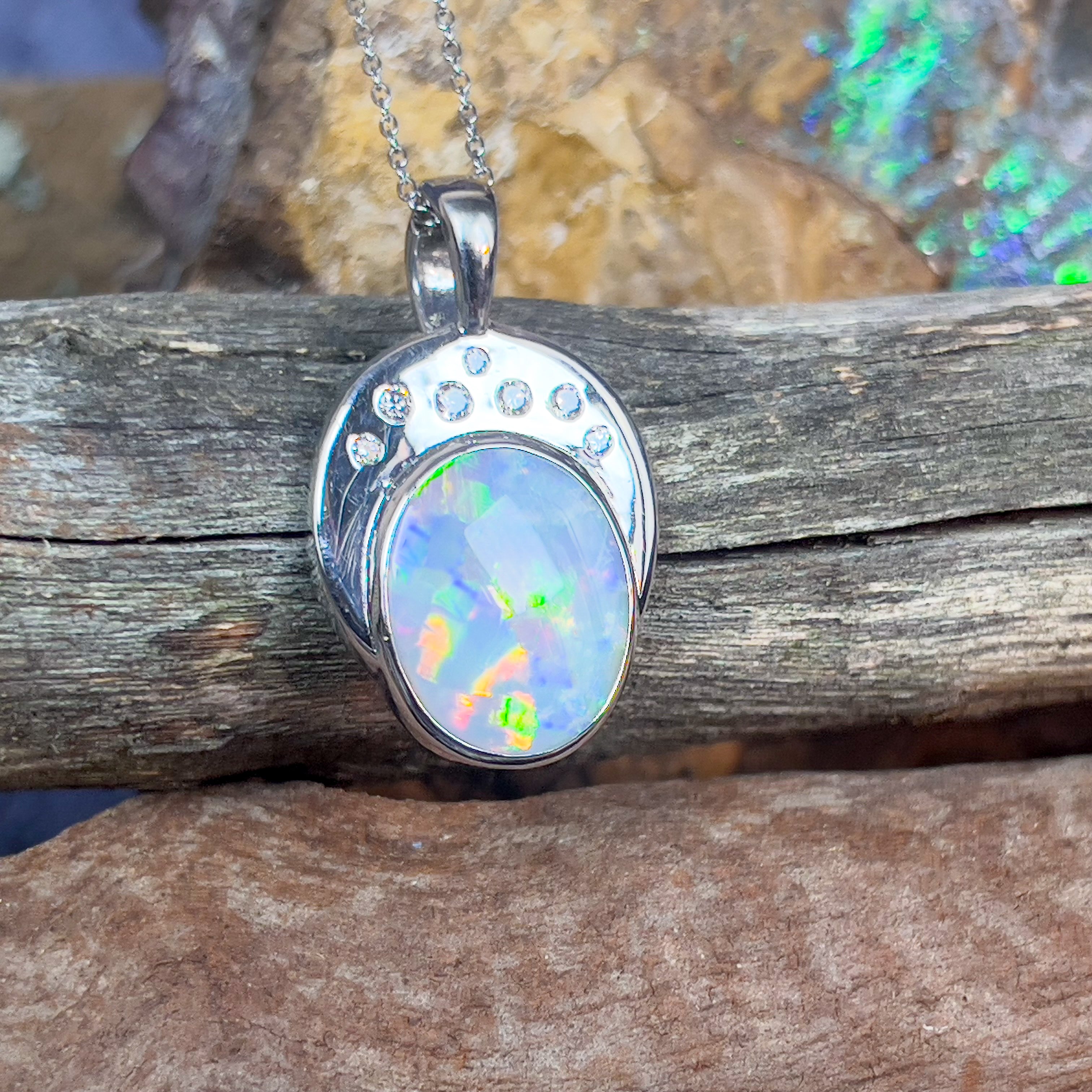 18kt Black Opal Oval 5.8ct and 7 Diamonds pendant enhancer - Masterpiece Jewellery Opal & Gems Sydney Australia | Online Shop