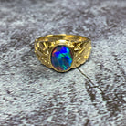 One 9kt Yellow Gold signet pattern ring set with one 10x8mm Opal triplet - Masterpiece Jewellery Opal & Gems Sydney Australia | Online Shop