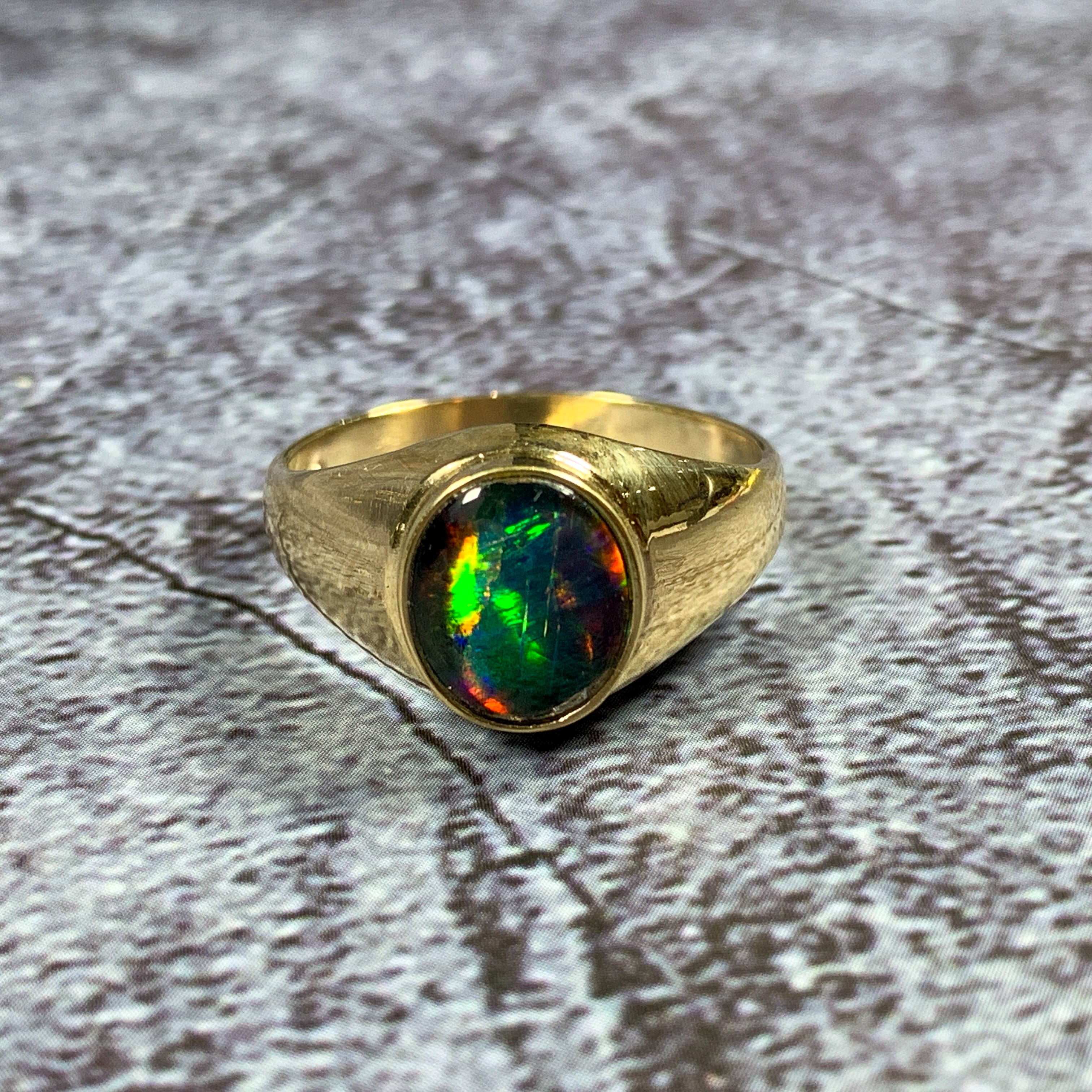 9kt Yellow Gold signet ring 10x8mm Opal triplet - Masterpiece Jewellery Opal & Gems Sydney Australia | Online Shop