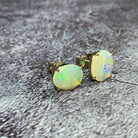 9kt White Gold Light Opal 10x8mm studs - Masterpiece Jewellery Opal & Gems Sydney Australia | Online Shop