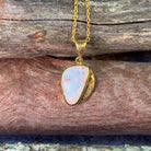 18kt Yellow Gold White Opal red fire and diamond pendant - Masterpiece Jewellery Opal & Gems Sydney Australia | Online Shop