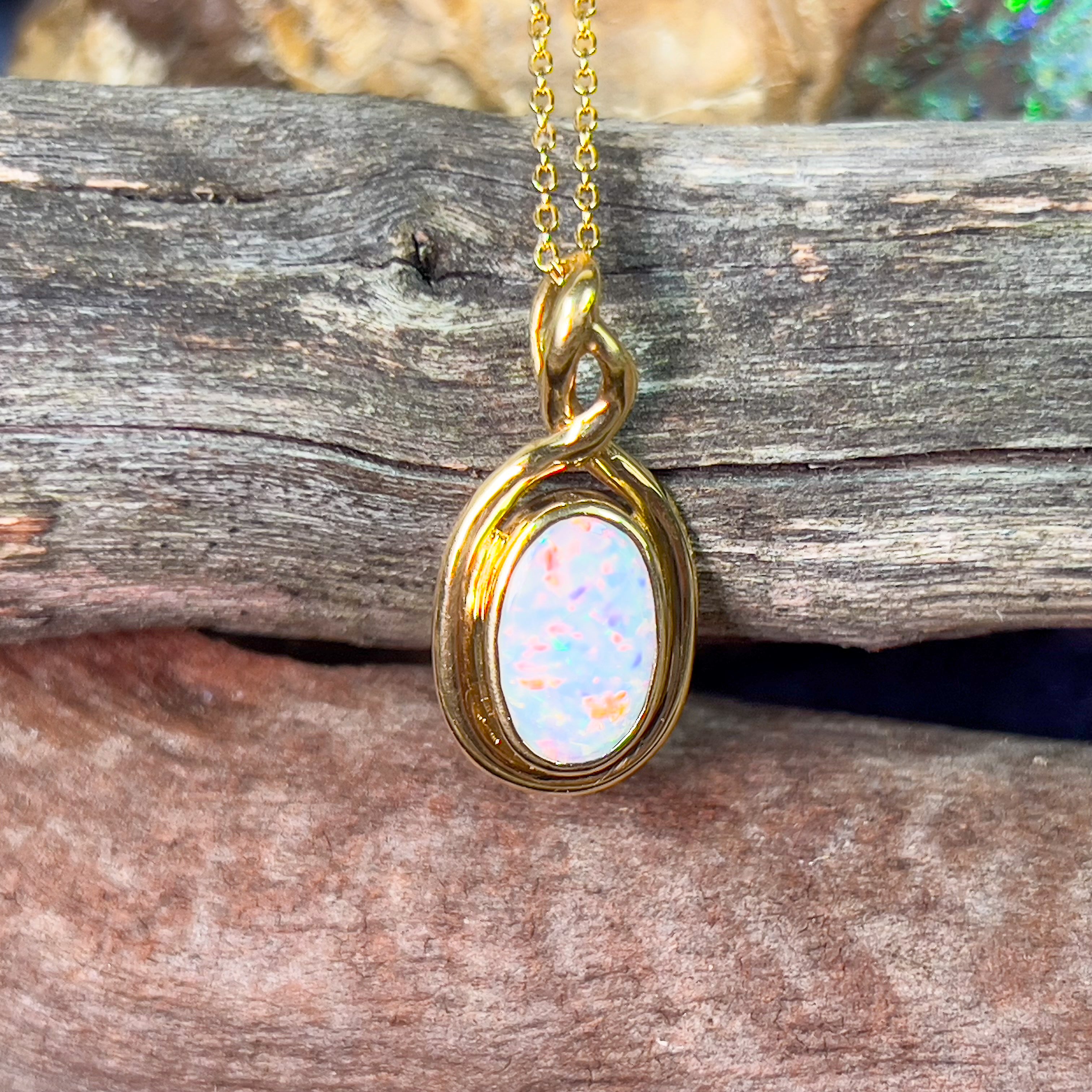 18kt Yellow Gold Oval White Opal 1.2ct pendant - Masterpiece Jewellery Opal & Gems Sydney Australia | Online Shop