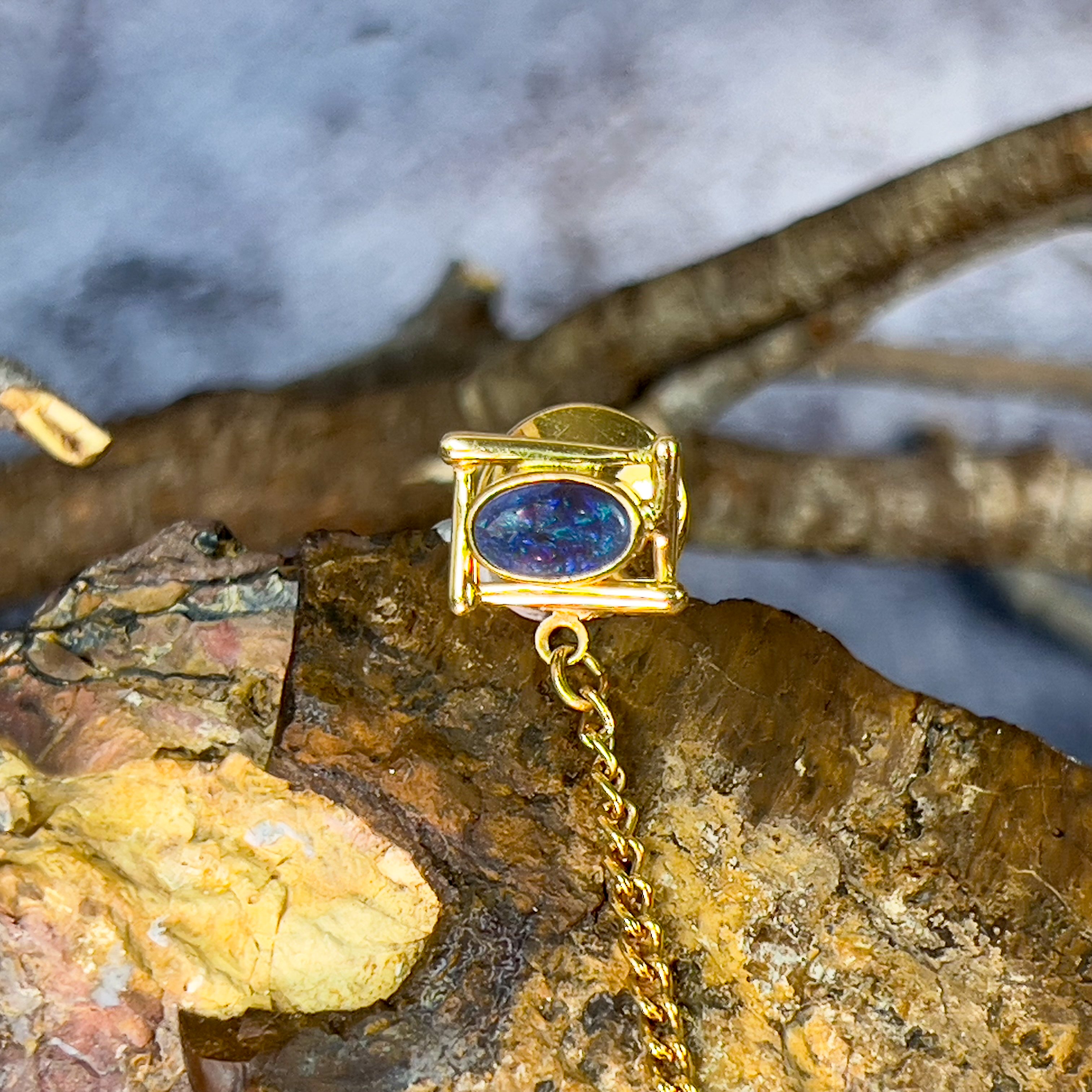 18kt Yellow Gold Black Opal 0.25 tie pin - Masterpiece Jewellery Opal & Gems Sydney Australia | Online Shop