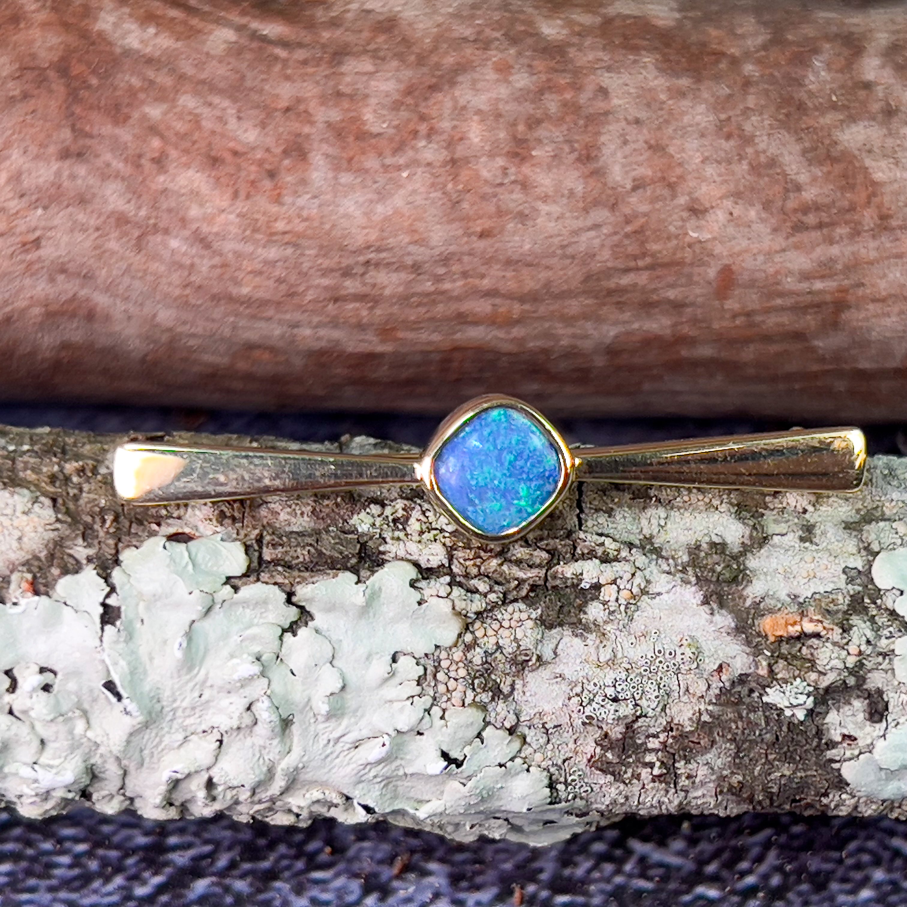 18kt Yellow Gold boulder Opal 1ct Blue Green brooch - Masterpiece Jewellery Opal & Gems Sydney Australia | Online Shop