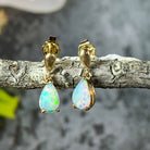 14kt Yellow Gold dangling pear shape 8x5mm Crystal Opal earrings - Masterpiece Jewellery Opal & Gems Sydney Australia | Online Shop