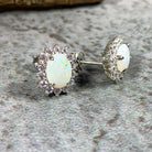 Sterling Silver 8x6mm White Opal cluster earring studs - Masterpiece Jewellery Opal & Gems Sydney Australia | Online Shop