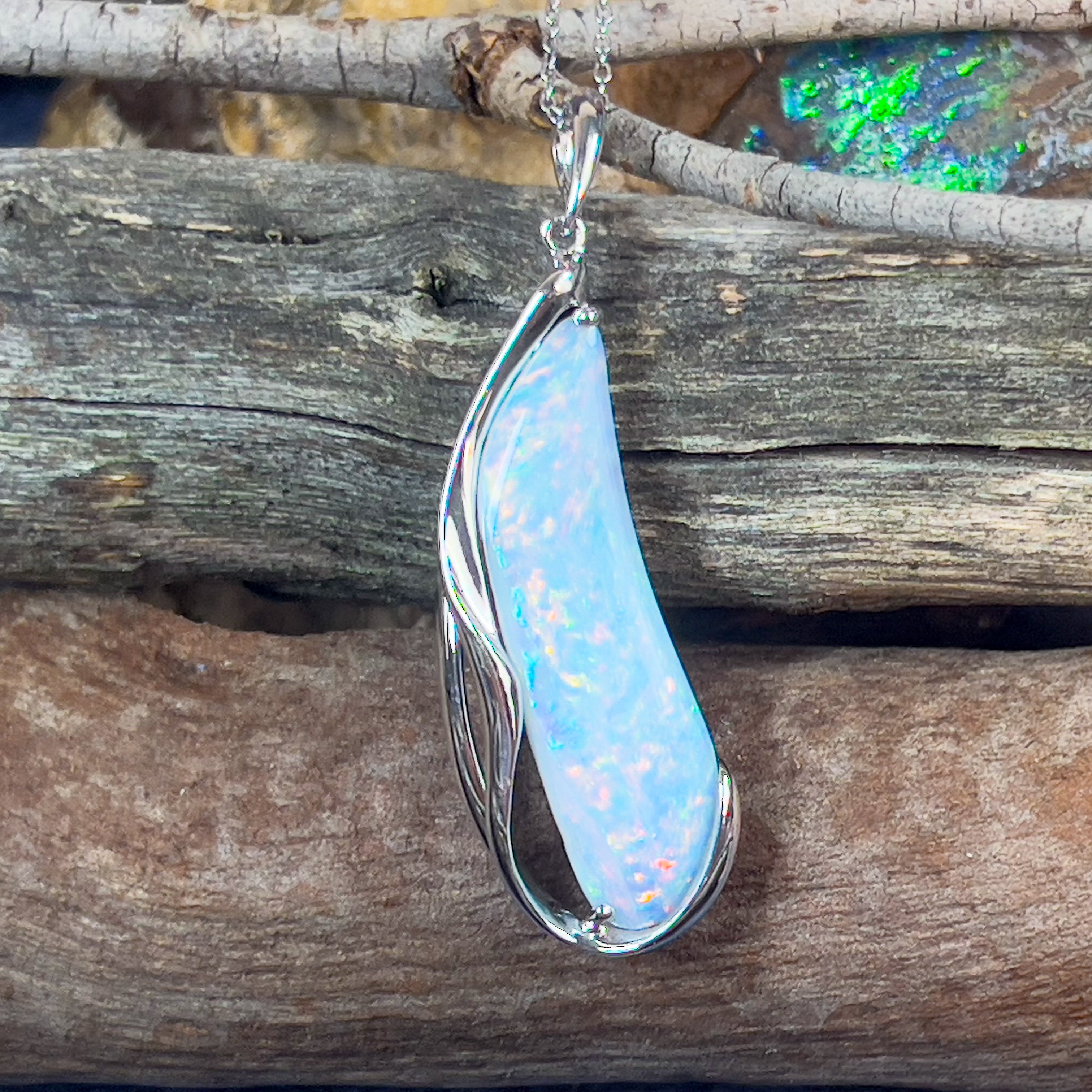 Sterling Silver Boulder Opal long pendant - Masterpiece Jewellery Opal & Gems Sydney Australia | Online Shop