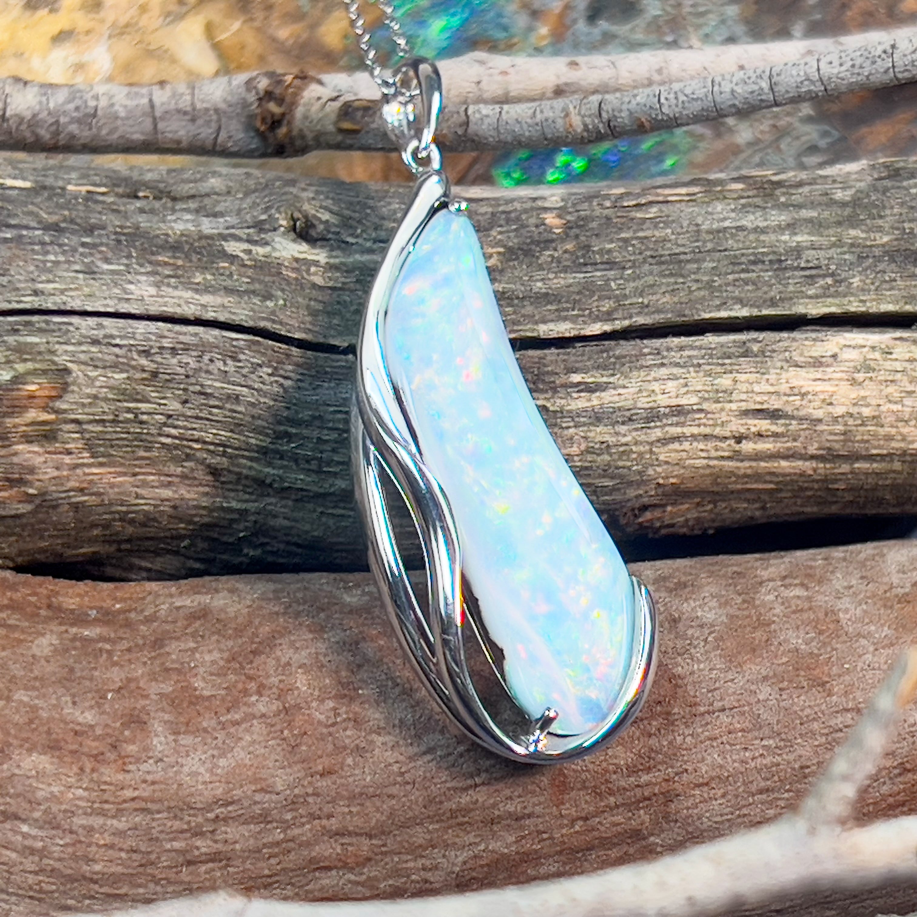 Sterling Silver Boulder Opal long pendant - Masterpiece Jewellery Opal & Gems Sydney Australia | Online Shop