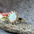 Yellow Gold plated Silver cluster ring 8x6mm White Opal - Masterpiece Jewellery Opal & Gems Sydney Australia | Online Shop