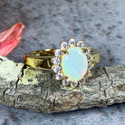 Yellow Gold plated Silver cluster ring 8x6mm White Opal - Masterpiece Jewellery Opal & Gems Sydney Australia | Online Shop