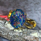 Gold Plated 12x10mm Opal triplet split shank ring - Masterpiece Jewellery Opal & Gems Sydney Australia | Online Shop