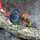 Gold Plated 12x10mm Opal triplet split shank ring - Masterpiece Jewellery Opal & Gems Sydney Australia | Online Shop