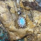 Sterling Silver White Opal pendant Necklace in cluster setting with opal 7x5mm - Masterpiece Jewellery Opal & Gems Sydney Australia | Online Shop