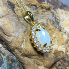 Gold Plated Silver 9x7mm White Opal pendant Necklace - Masterpiece Jewellery Opal & Gems Sydney Australia | Online Shop