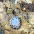 Sterling Silver 9x7mm White Opal pendant Necklace in cluster setting - Masterpiece Jewellery Opal & Gems Sydney Australia | Online Shop