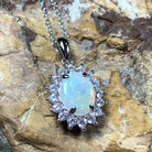 Sterling Silver 9x7mm White Opal pendant Necklace in cluster setting - Masterpiece Jewellery Opal & Gems Sydney Australia | Online Shop