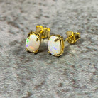 Pair of Gold plated silver 7x5mm White Opal studs - Masterpiece Jewellery Opal & Gems Sydney Australia | Online Shop